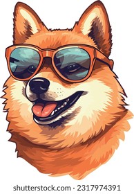 ilustración vectorial shiba inu llevar gafas de sol estilo de caricatura