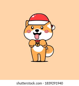 Vector illustration of Shiba Inu wearing Christmas hat