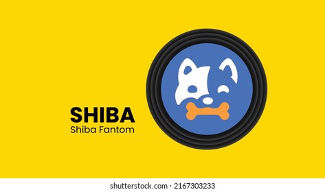 Vector illustration of shibaswap fantam, shiba crypto currency logo on yellow background with copy space. shibaswap fantam, shiba cryptocurrency token logo or symbol banner.