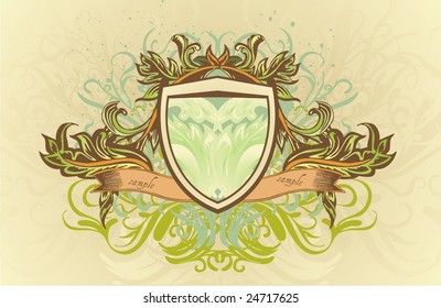 ilustración vectorial del escudo y del banner con elementos decorativos
