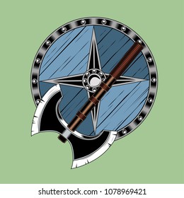 Vector illustration of shield and battle ax