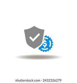Ilustración vectorial de escudo con marca de verificación y moneda en efectivo. Icono de seguro de beneficios. Símbolo de confianza financiera. Signo de protección financiera.