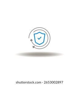 Ilustração vetorial do escudo com marca de verificação e setas redondas. Símbolo de defesa, proteção e seguro.