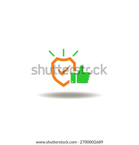 Vector illustration of shield with check mark and thumb up. Symbol of safety. Icon of trust, reliable. Sign of sincerity.