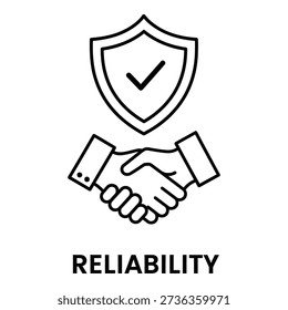 Vector illustration of a shield with a checkmark above a handshake, representing reliability, trust, and secure business partnerships.
