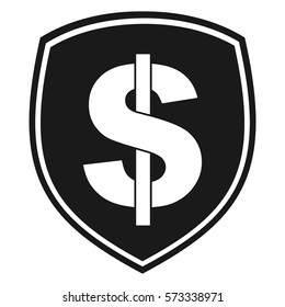 Vector Illustration of Shield with Dollar Icon in Black
