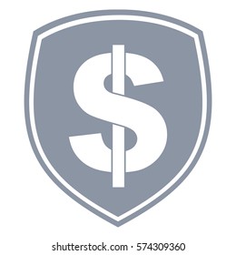Ilustración vectorial del concepto de escudo y signo de dólar para el icono de seguro financiero en gris
