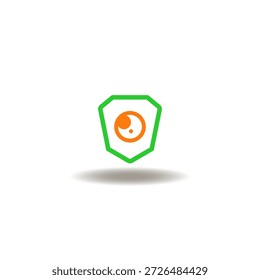Ilustração vetorial do escudo com olho. Ícone do sistema de defesa. Sinal de protegido. Símbolo de cibersegurança, firewall.