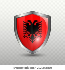 Vector illustration. Shield with Flag of Albania on transparent background(PNG).
