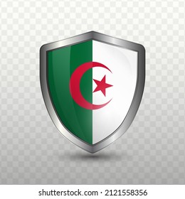 Vector illustration. Shield with Flag of Algeria on transparent background(PNG).