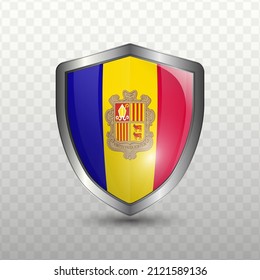 Vector illustration. Shield with Flag of Andorra on transparent background(PNG).