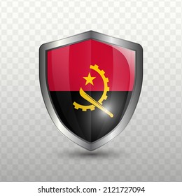 Ilustración vectorial. Escudo con bandera de Angola sobre fondo transparente (PNG).