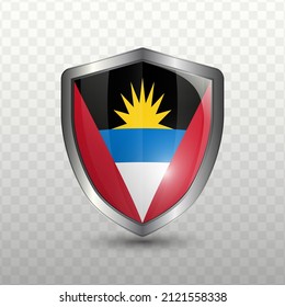 Vektorgrafik. Schild mit Flagge von Antigua und Barbuda auf transparentem Hintergrund (PNG).