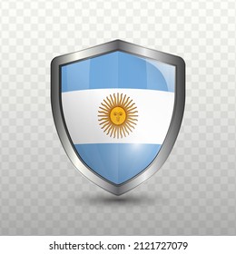 Vector illustration. Shield with Flag of Argentina on transparent background(PNG).