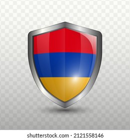 Vector illustration. Shield with Flag of Armenian on transparent background(PNG).