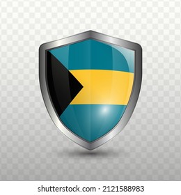 Vector illustration. Shield with Flag of Bahamas on transparent background(PNG).