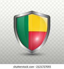 Vector illustration. Shield with Flag of Benin on transparent background(PNG).
