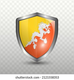 Ilustración vectorial. Escudo con bandera de Bután sobre fondo transparente (PNG).