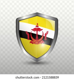 Ilustración vectorial. Escudo con bandera de Brunéi en fondo transparente (PNG).