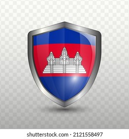 Vector illustration. Shield with Flag of Cambodia on transparent background(PNG).