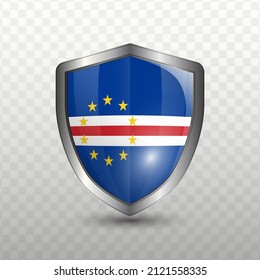 Vector illustration. Shield with Flag of Cape Verde on transparent background(PNG).