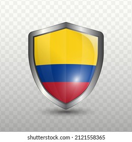 Ilustración vectorial. Escudo con bandera de Colombia sobre fondo transparente (PNG).
