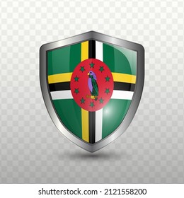 Vector illustration. Shield with Flag of Dominika on transparent background(PNG).