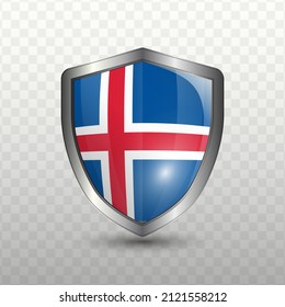 Vector illustration. Shield with Flag of Iceland on transparent background(PNG).