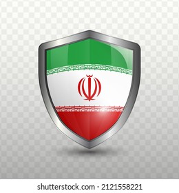 Ilustración vectorial. Escudo con bandera de Irán sobre fondo transparente (PNG).