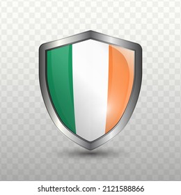 Vector illustration. Shield with Flag of Ireland on transparent background(PNG).