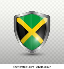 Vector illustration. Shield with Flag of Jamaica on transparent background(PNG).