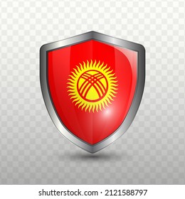 Vector illustration. Shield with Flag of Kyrgyzstan on transparent background(PNG).