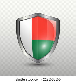 Vector illustration. Shield with Flag of Madagascar on transparent background(PNG).