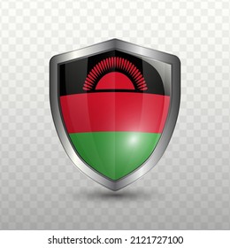 Vector illustration. Shield with Flag of Malawi on transparent background(PNG).