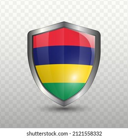 Vector illustration. Shield with Flag of Mauritius on transparent background(PNG).