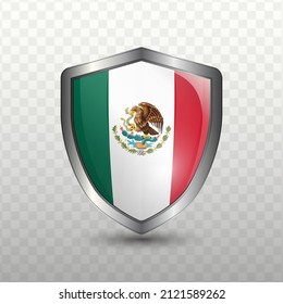 Vector illustration. Shield with Flag of Mexico on transparent background(PNG).
