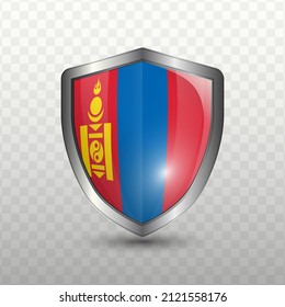 Vector illustration. Shield with Flag of Mongolia on transparent background(PNG).