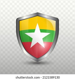 Vector illustration. Shield with Flag of Myanmar on transparent background(PNG).