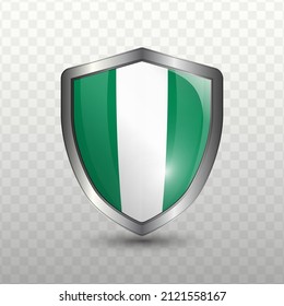 Vector illustration. Shield with Flag of Nigeria on transparent background(PNG).