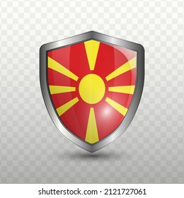 Vector illustration. Shield with Flag of North Macedonia on transparent background(PNG).