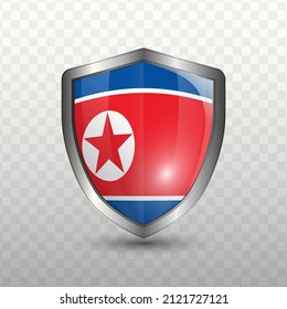 Vector illustration. Shield with Flag of North Korea on transparent background(PNG).