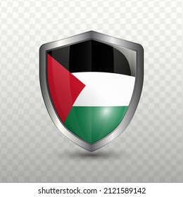 Vector illustration. Shield with Flag of Palestine on transparent background(PNG).