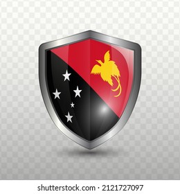 Ilustración vectorial. Escudo con bandera de Papúa Nueva Guinea sobre fondo transparente (PNG).
