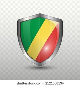 Vector illustration. Shield with Flag of Republic of the Congo on transparent background(PNG).