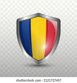 Vector illustration. Shield with Flag of romania on transparent background(PNG).