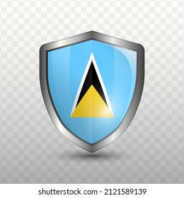 Vector illustration. Shield with Flag of Saint Lucia on transparent background(PNG).