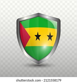 Vector illustration. Shield with Flag of Sao Tome and Principe on transparent background(PNG).