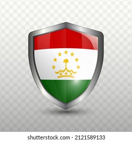 Vector illustration. Shield with Flag of Tajikistan on transparent background(PNG).