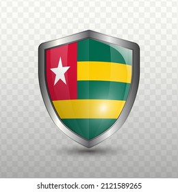 Vector illustration. Shield with Flag of Togo on transparent background(PNG).
