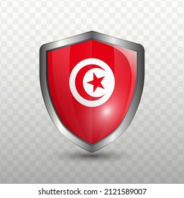 Vector illustration. Shield with Flag of Tunisia on transparent background(PNG).